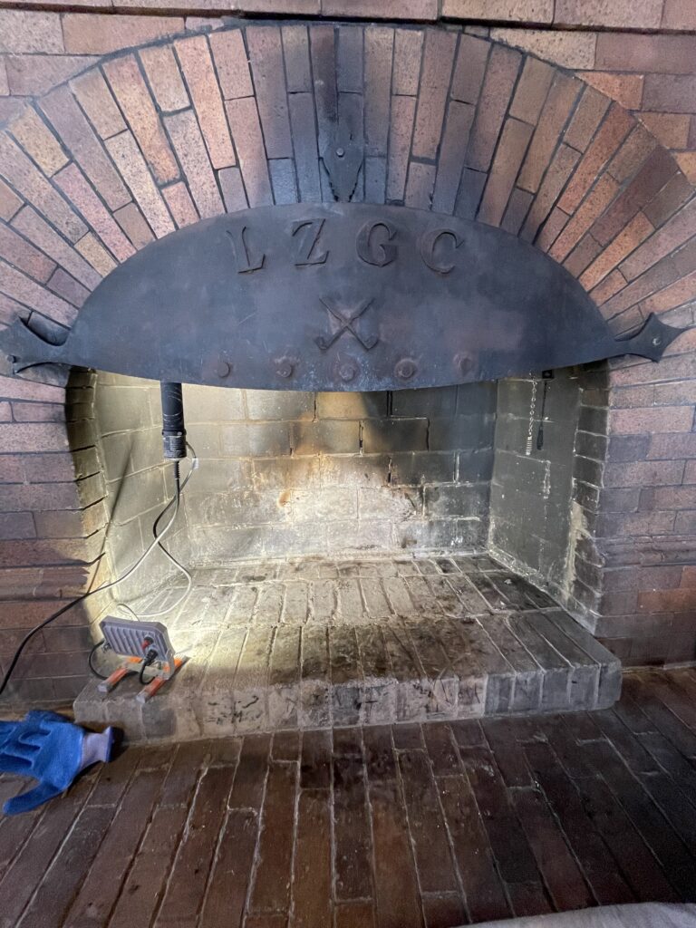 Firebox back wall rebuild in progress - firebox repair service by Midwest Chimney Specialists
