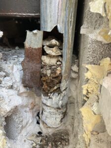 Blocked chimney flue before cleaning - chimney sweep service in Chicago, IL