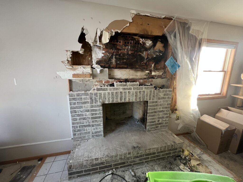 Post-house fire Level 3 chimney inspection showing latent structural defects - Midwest Chimney Specialists