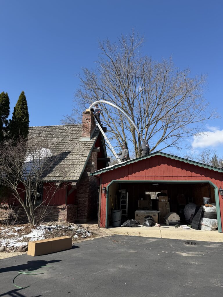 New chimney liner installed during wood stove installation - liner replacement service in Chicago, IL