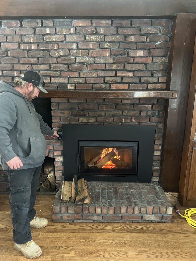 Chimney liner installation for new wood stove - stainless steel liner install in Chicagoland