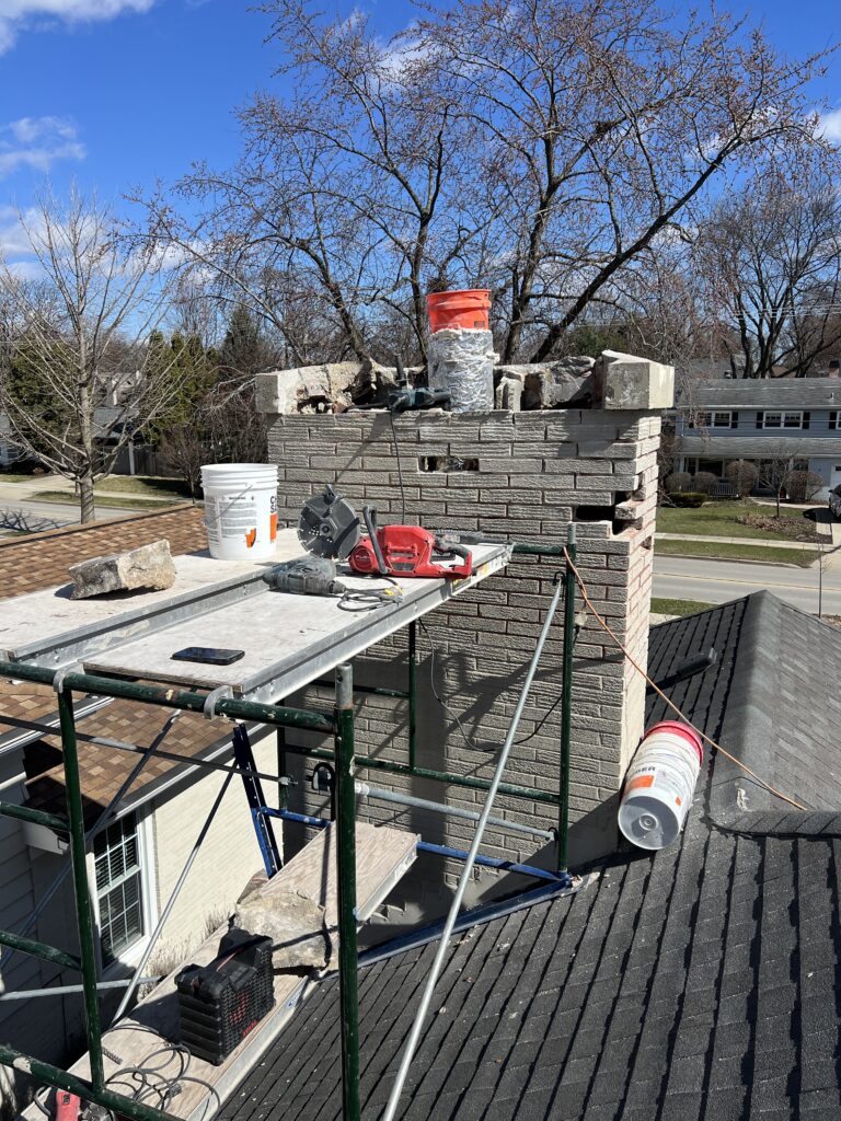 Chimney masonry repair with brick replacement and crown rebuild - Oakbrook Terrace, IL