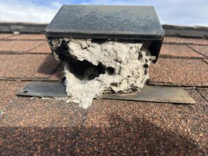 Severely blocked dryer vent before cleaning - fire hazard removal by Midwest Chimney Specialists, Chicagoland