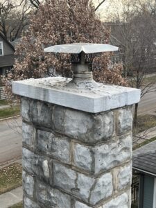 Historic chimney masonry before restoration - heritage brick and mortar repair in Chicago area older home