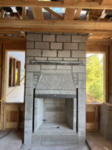 Isokern modular fireplace new construction installation - custom masonry fireplace build in Chicago suburbs