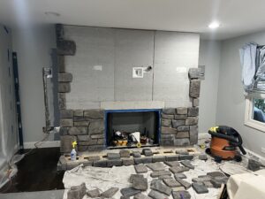 Prefab fireplace installation completed - prefabricated fireplace install by Midwest Chimney Specialists